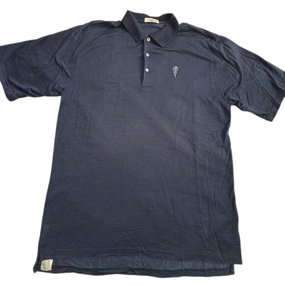 Vintage Peter Millar Navy Microdot Cotton Polo Sporty Golf Shirt Men's XL EUC